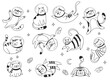 © PrettyVectors - Space astronaut space cute cat pet line art isolated concept set. Vector graphic design element illustration