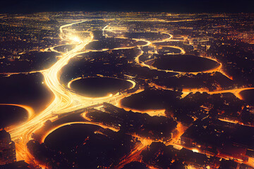 Wall Mural - Light trails on city highway at night as smart city concept