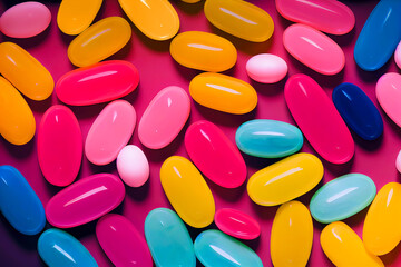 Wall Mural - Top view of many colorful pills and capsules as medicine wallpaper