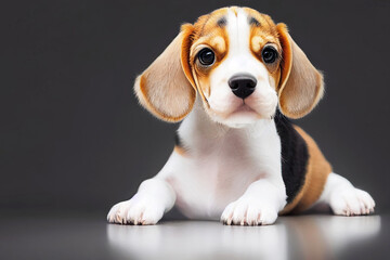 Studio portrait of cute baby beagle puppy dog