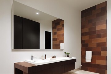 Poster - White round sink modern brown tile wall bathroom in the house.