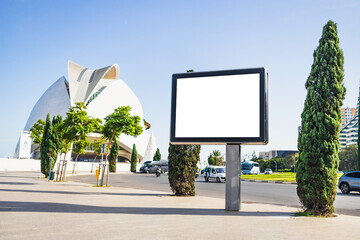 billboard mockup and template blank advertising with copy space for your text message or media and content, city background display exterior. Valencia, Spain