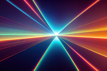 Abstract neon background, rays of neon light in the dark, fluorescent ultraviolet light, colorful laser neon lines, geometric endless figures, neon shapes, digital illustration