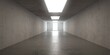 Abstract empty, modern concrete hallway with ceiling lights and reflective floor - industrial interior background template