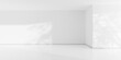 Empty white interior room with sunlight tree shadow from right and cornered back walll, modern architecture template background