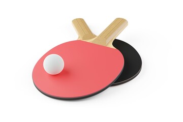 Canvas Print - Pair of two table tennis or ping pong paddles or rackets with table tennis ball on white background