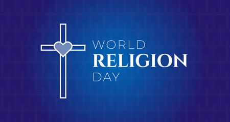Wall Mural - World Religion Day Blue Background Illustration Banner with Christian Cross