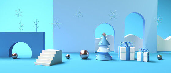 Wall Mural - Christmas decoration with geometric shapes - 3D