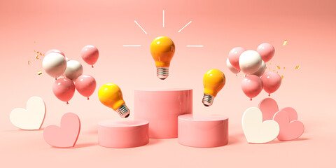 Poster - light bulbs with hearts and balloons - 3d