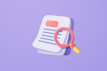 3d media file management concept. Searching image and video files in database. Document management soft, document flow app, compound docs concept. 3d magnifying icon vector rendering illustration