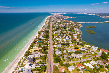 Wall Mural - Florida. Indian Rocks Beach Florida. Ocean beach, Hotels and Resorts. Turquoise color of salt water. American shore. Gulf of Mexico. Tampa, St. Petersburg, Clearwater FL. Summer or Autumn vacation.