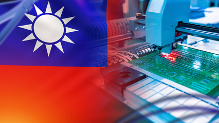 Poster - microprocessor manufacturing in taiwan. pcb chip. microelectronics production equipment. taipei micr