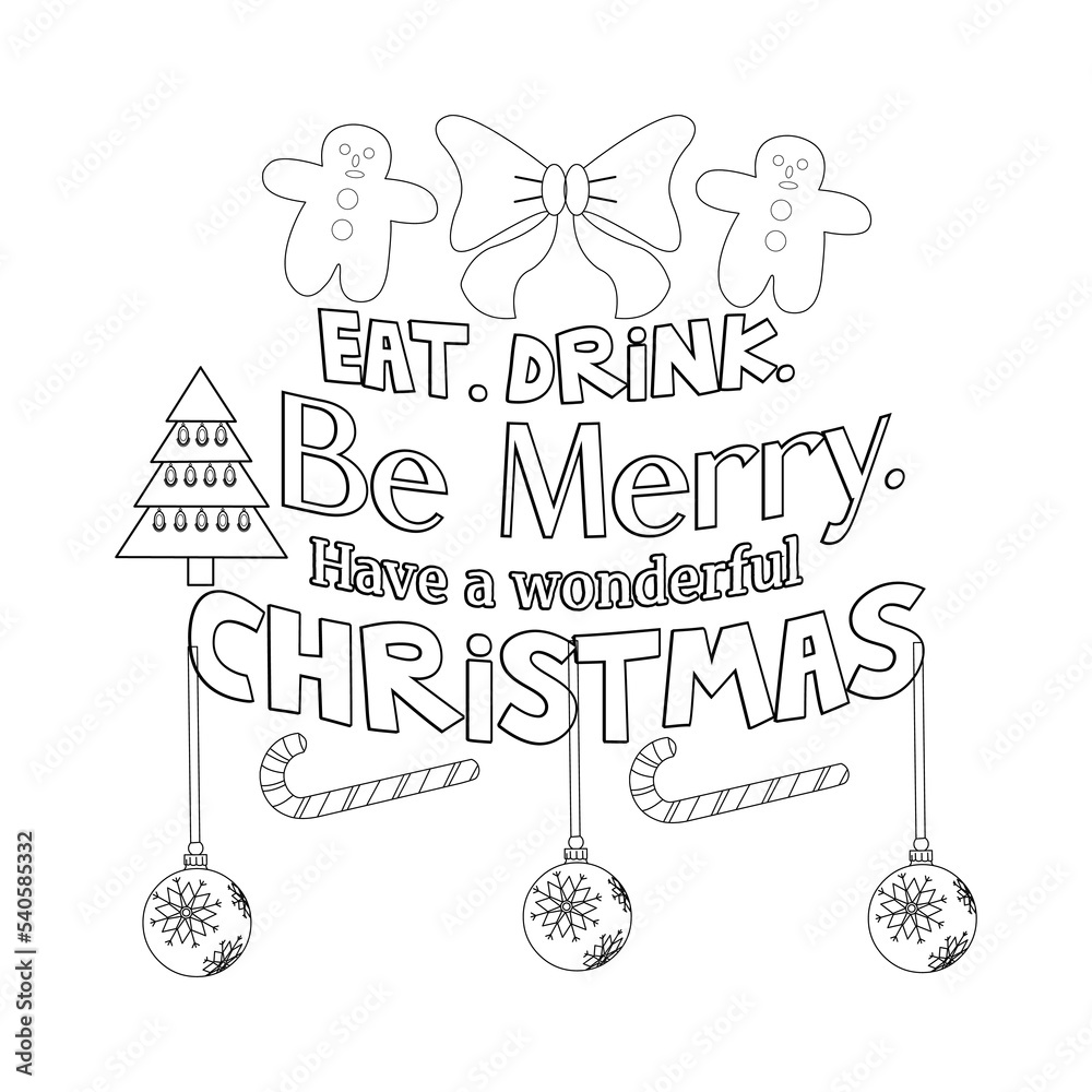 Merry Christmas Coloring page. Christmas line art coloring page design