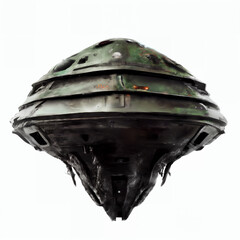 Wall Mural - ufo, damaged extraterrestrial spaceship isolated on white background