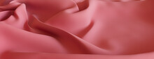 Pink Cloth Background With Ripples. Colorful Wavy Surface Texture.