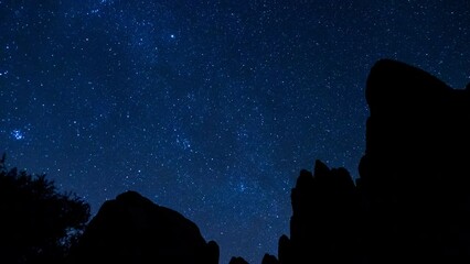 Wall Mural - Time Lapse Lockdown Silhouette Of Rocks Under Starry Sky At Night - Joshua Tree, California