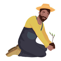 Sticker - afro male farmer planting