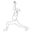 © pmpueng - Line art of woman doing Yoga in warrior 1 pose vector.