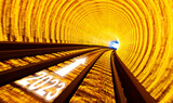 Fototapeta Perspektywa 3d - Train moving fast from 2023 in tunnel