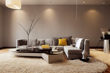 Canvas Print - Modern living room interior with grey carpet and stylish furniture