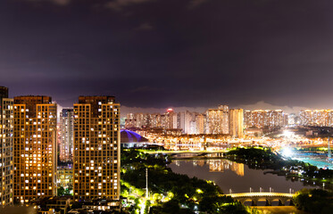 Canvas Print - Modern city buildings at night