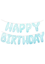 Blue Happy Birthday Ballons Lettering. Hand-drawn Watercolor Illustration	
