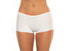Mid section of woman wearing white briefs,  front view on a white background.