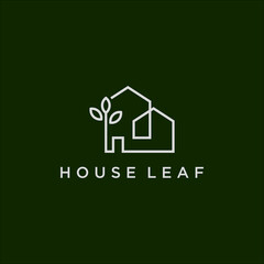 Poster - minimal line art house and leaf logo vector