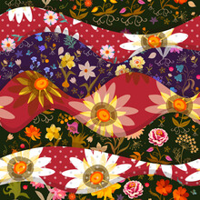 Beautiful Seamless Patchwork Pattern With Floral Ornaments. Quilt Design With Flowers