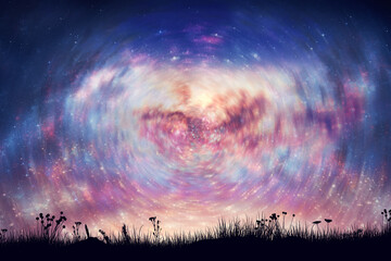Wall Mural - Nght sky with sprial cosmic energy and space nebula