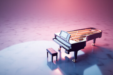 Wall Mural - Classic grand piano keyboard in neon spotlight