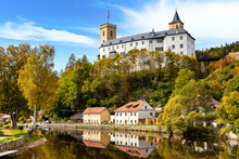Small Town And Medieval Castle Rozmberk Nad Vltavou, Czech Republic.