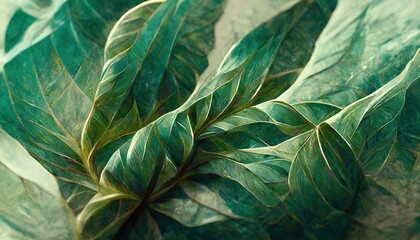 Poster - Gold and green tropical leaves pattern on rough beige fabric closeup. Palm leaves, gold, black. Exotic decor of material for sewing. Floral style, 3d artwork