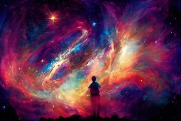 alone_man_middle_watching_galaxy_space_imagine_abs generative ai