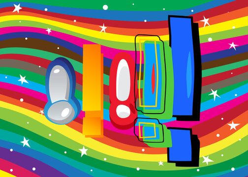 Exclamation mark, Social media notification sign written with Children's font in cartoon style.