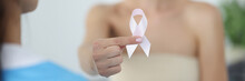Female Show White Ribbon Sign, Symbol For Breast Cancer