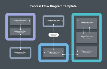 Poster - Simple modern template for process flow diagram - dark version. Simple flat template for data visualization.
