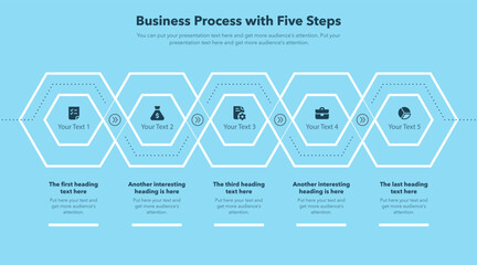 Aufkleber - Modern business process template with five steps - blue version. Easy to use for your website or presentation.