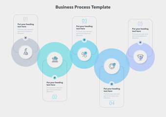 Fototapete - Simple business process template with five colorful stages. Slide for business presentation.