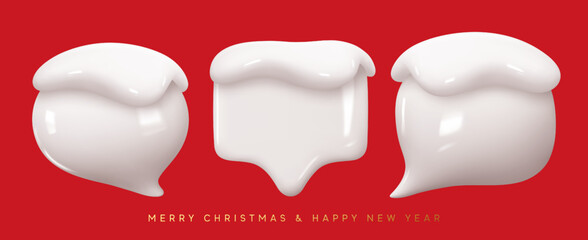 Aufkleber - Winter Speech bubbles with white snow. Christmas dialogue bubble text white color. Modern Realistic 3d design. The set is isolated. vector illustration