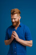 Portrait of adult handsome stylish redhead bearded insidious man