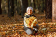 © Ruslan Ivantsov - Beautiful little girl wearing playing with dry leaves throwing them into the air
