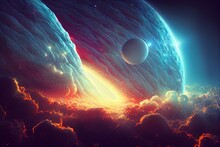 Magic Planet, Dramatic Cloudscape, Surreal Space View, Creation Of The Universe, Digital Illustration