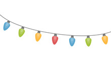 Colourful Chain Of Christmas Lights Isolated On Transparent Background. PNG Illustration