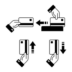 Set of Credit Card, ATM, Hand and Coins icons. ATM, Credit card. Euro and Dollar, Cash wallet, exchange. Banking credit card, atm payment. Economy And Banking concept, line style editable Vector Set