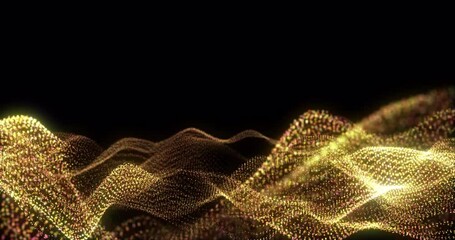 Wall Mural - Yellow waves from golden sand particles and stripes are beautiful bright glowing shiny with energy magical with a blur effect. Abstract background, intro, video in high quality 4k