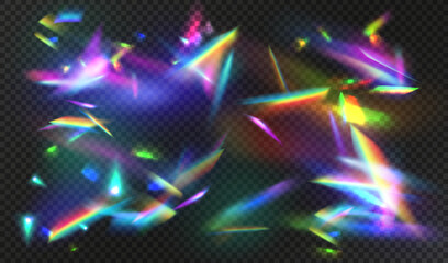 Aufkleber - Background with diamond lights, glamour spectrum optical glitter. Vector rainbow crystal light leak flare reflection effect. Rainbow lights beam lens flare leak overlay streak