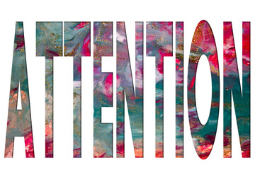 Poster - Abstract Natural Luxury art, fluid painting with Attention text, alcohol ink technique. Image incorporates the swirls of marble granite.