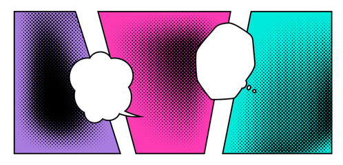 Poster - Comic book strip template with frame, screen tones and speech bubbles.