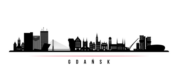 Sticker - Gdansk skyline horizontal banner. Black and white silhouette of Gdansk, Poland. Vector template for your design.